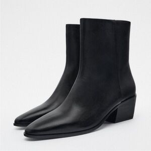 Zara Block Heel Leather Ankle Boots
